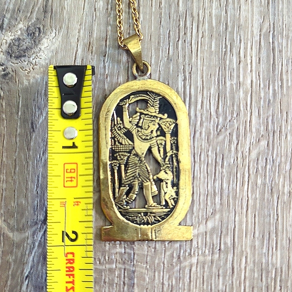 Egyptian Warrior Lotus Cartouche Brass Pendant Necklace - Picture 6 of 6